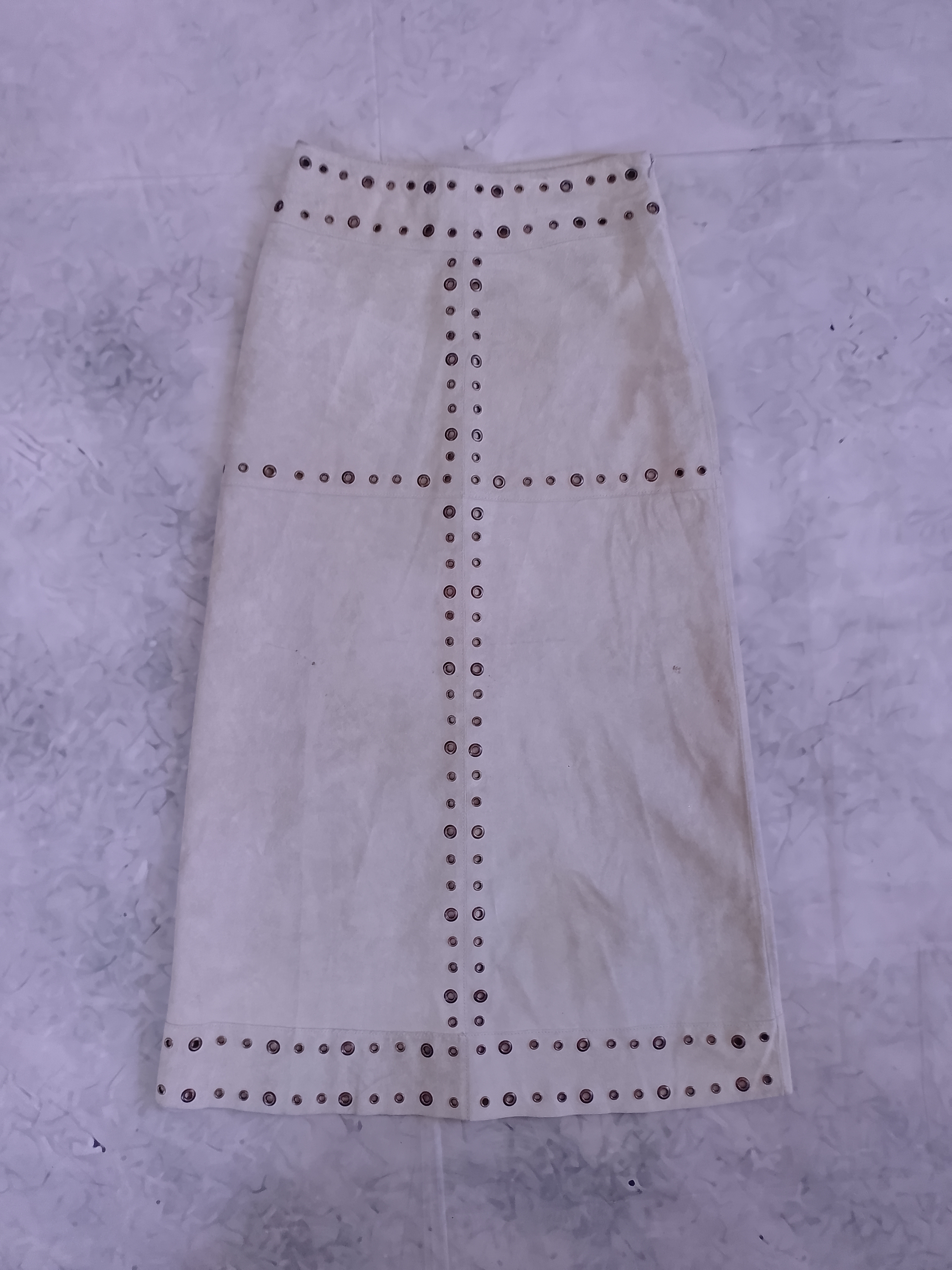 Vintage Leather Studded Cream Midi Skirt Sandra Anglozzi